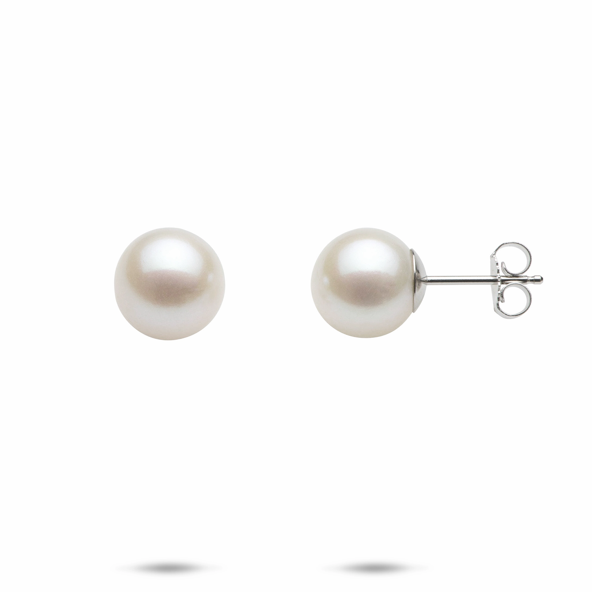 Safe Appearance Ornate Trinket Freshwater White Pearl Earrings in White Gold - 9-10mm