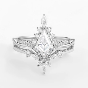 Unique Moissanite Kite Shape Engagement Ring Sets 2pcs Gloss Shine