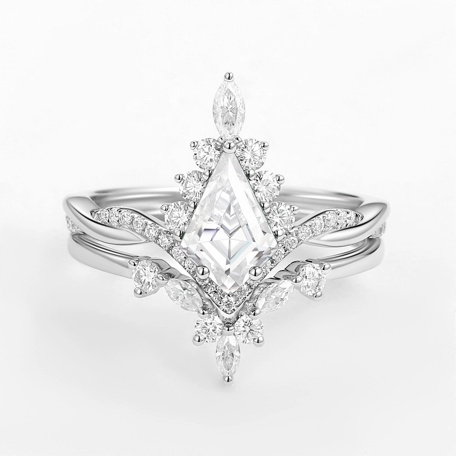 Unique Moissanite Kite Shape Engagement Ring Sets 2pcs Gloss Shine