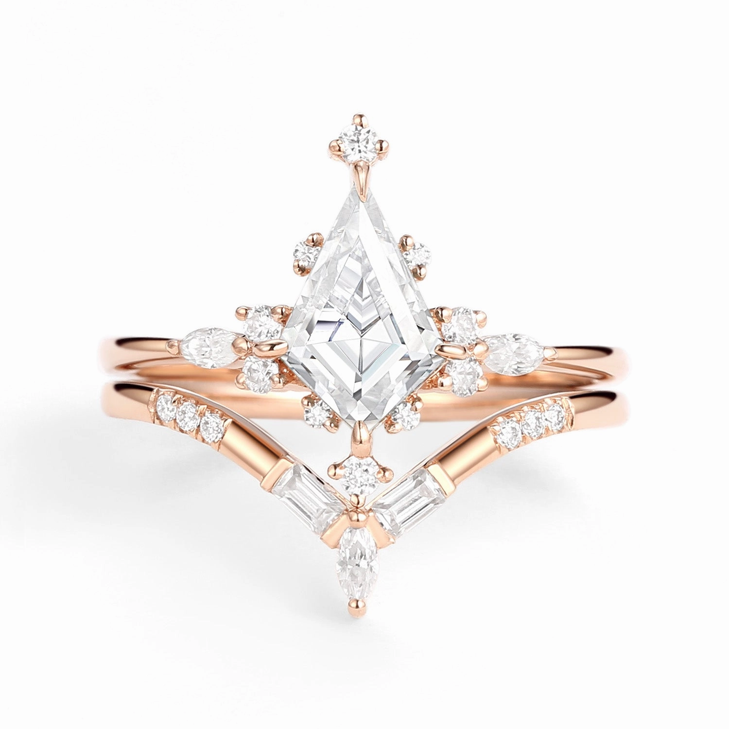 Unique Moissanite Star Kite Engagement Ring Set 2pcs - Isla Bold Style Radiant Design