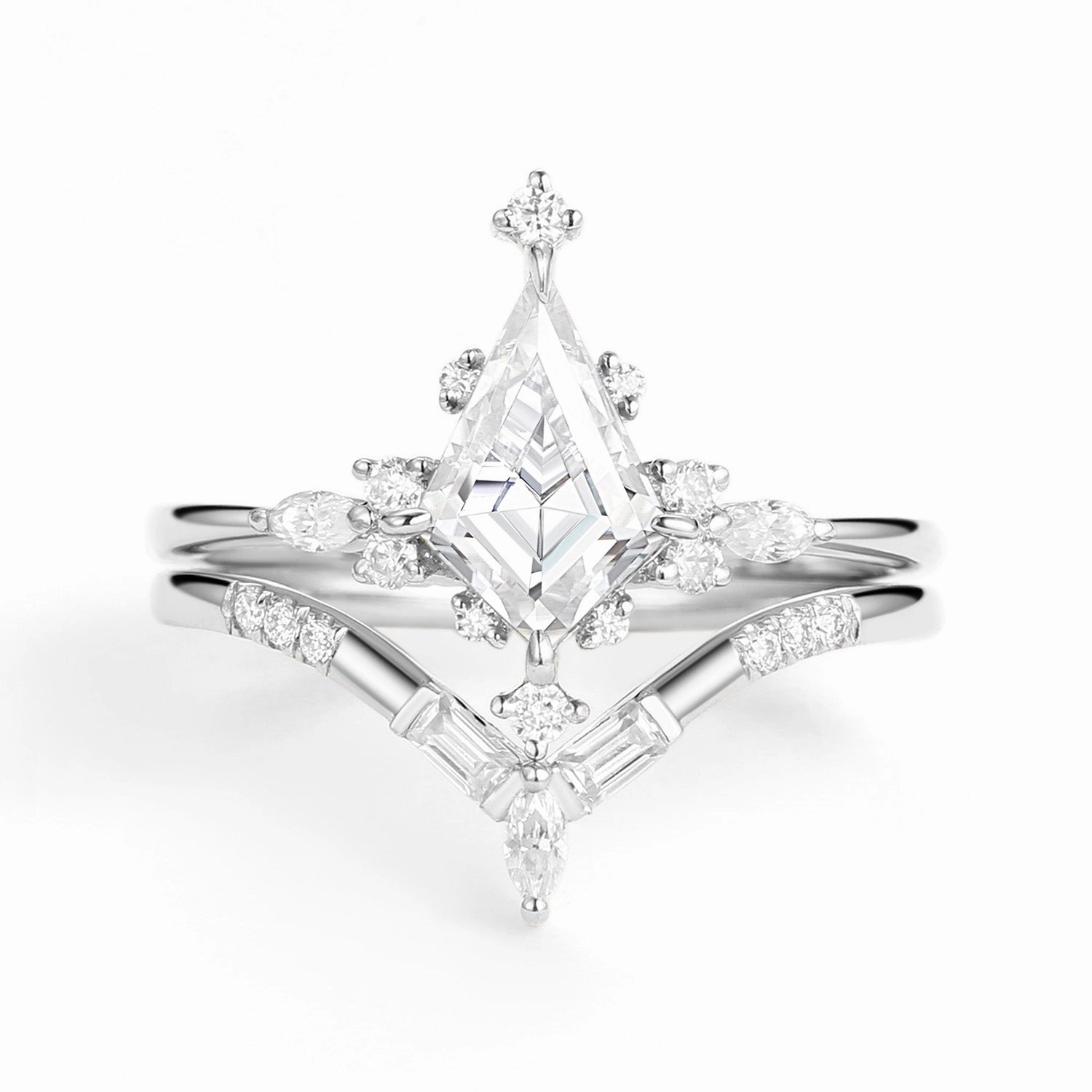 Unique Moissanite Star Kite Engagement Ring Set 2pcs - Isla Soft Glam Glam Look