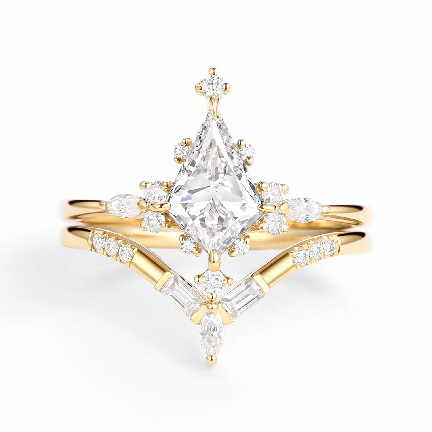 Signature Flair Cocktail Hour Unique Moissanite Star Kite Engagement Ring Set 2pcs - Isla