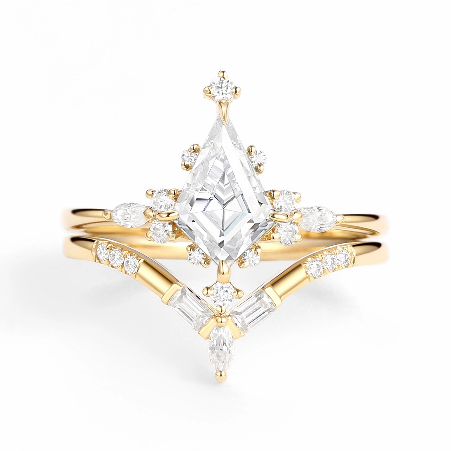 Soft Detail Unique Moissanite Star Kite Engagement Ring Set 2pcs - Isla