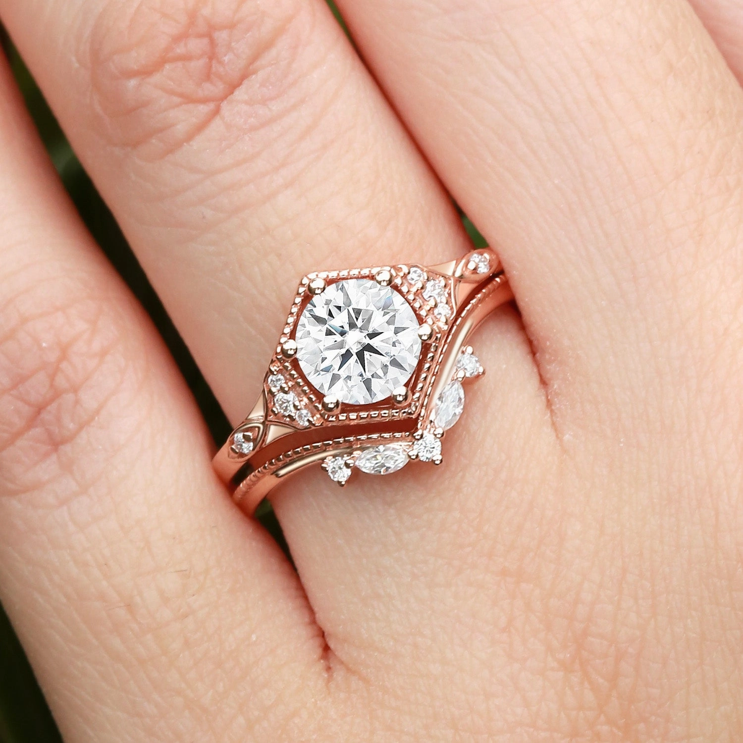 Unique Moissanite Yellow Gold Ring Set 2pcs Weekend Ready