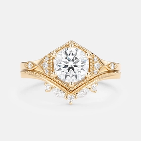 Precious Design Unique Moissanite Yellow Gold Ring Set 2pcs