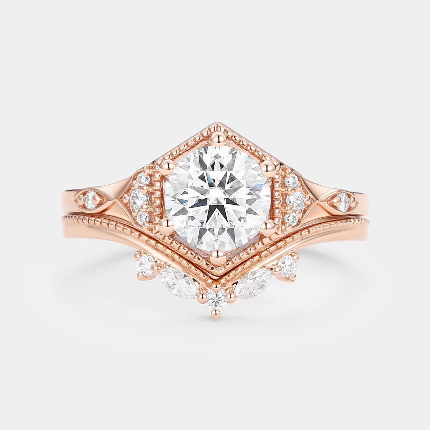 Minimal Fashion Unique Moissanite Yellow Gold Ring Set 2pcs