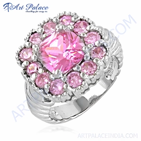 Stunning Pink Cubic Zirconia Gemstone Silver Ring - Elegant Jewelry Handcrafted Embellishment Gentle Outline