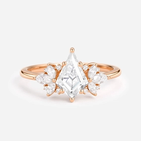 Photo Look Radiant Shine Unique Rose Gold Moissanite Kite Cut Engagement Ring