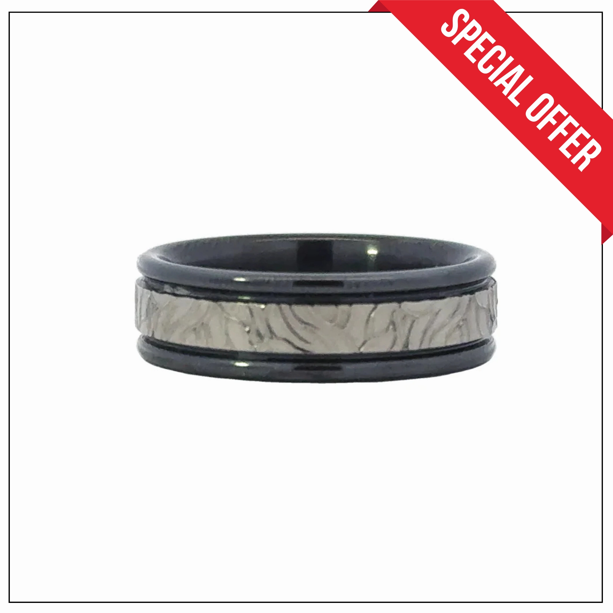 Special Design Affordable Object Pipe Center Milled Black Zirconium Wedding Band