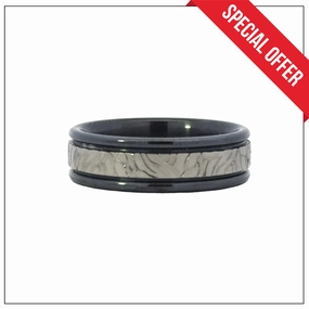 Special Design Affordable Object Pipe Center Milled Black Zirconium Wedding Band