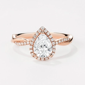 Refined Shape 1.0ct Pear Shaped Lab Grown Diamond Infinity Halo Gold Ring