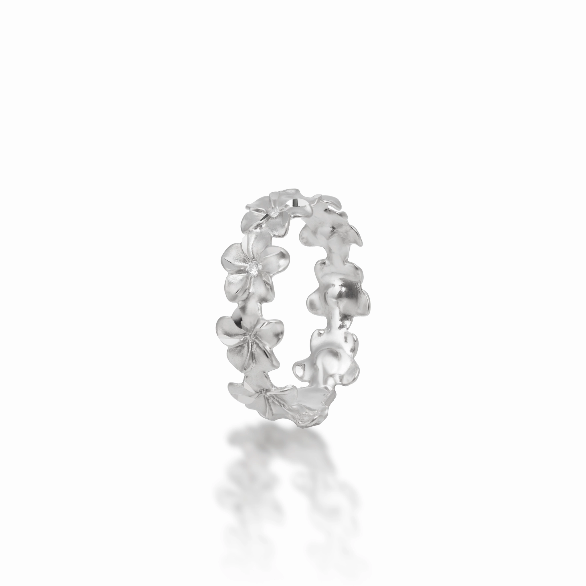 Plumeria Eternity Ring in White Gold with Diamonds - 6mm Valentine Present Nostalgic Design