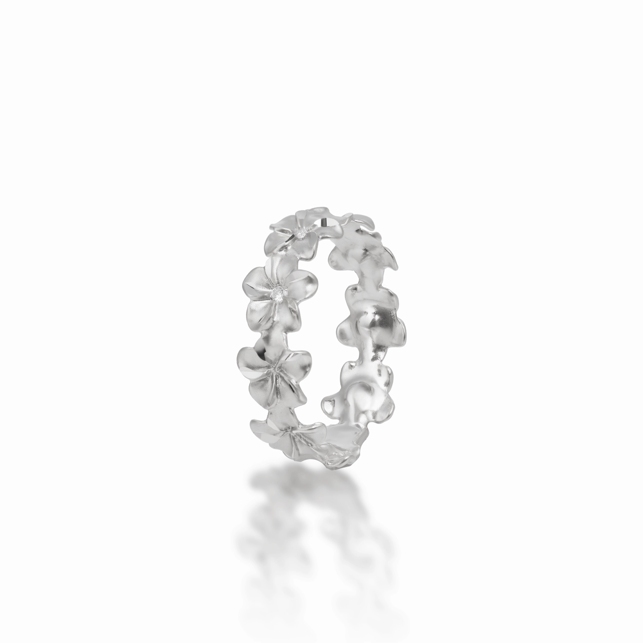 Superior Craftsmanship Star Product Plumeria Eternity Ring in White Gold with Diamonds - 6mm