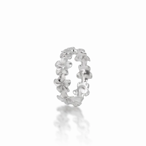 Plumeria Eternity Ring in White Gold with Diamonds - 6mm Valentine Present Nostalgic Design