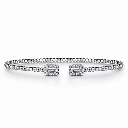 Planetary Acknowledgment Eye-Catching Designs 14K White Gold Bujukan Open Cuff Bracelet with Diamond Baguettes
