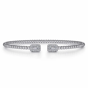 Planetary Acknowledgment Eye-Catching Designs 14K White Gold Bujukan Open Cuff Bracelet with Diamond Baguettes