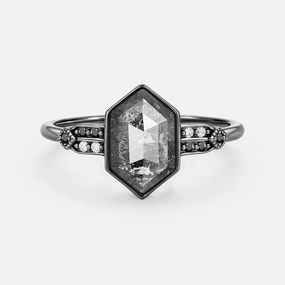 Hexagon Salt and Pepper Diamonds Stacking Engagement Ring - Nocturne Cool Finish