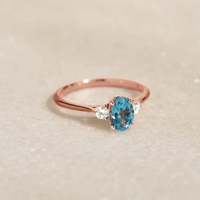 Swiss Blue Topaz and Diamond Ring Rose Gold - Kindra Understated Glimmer