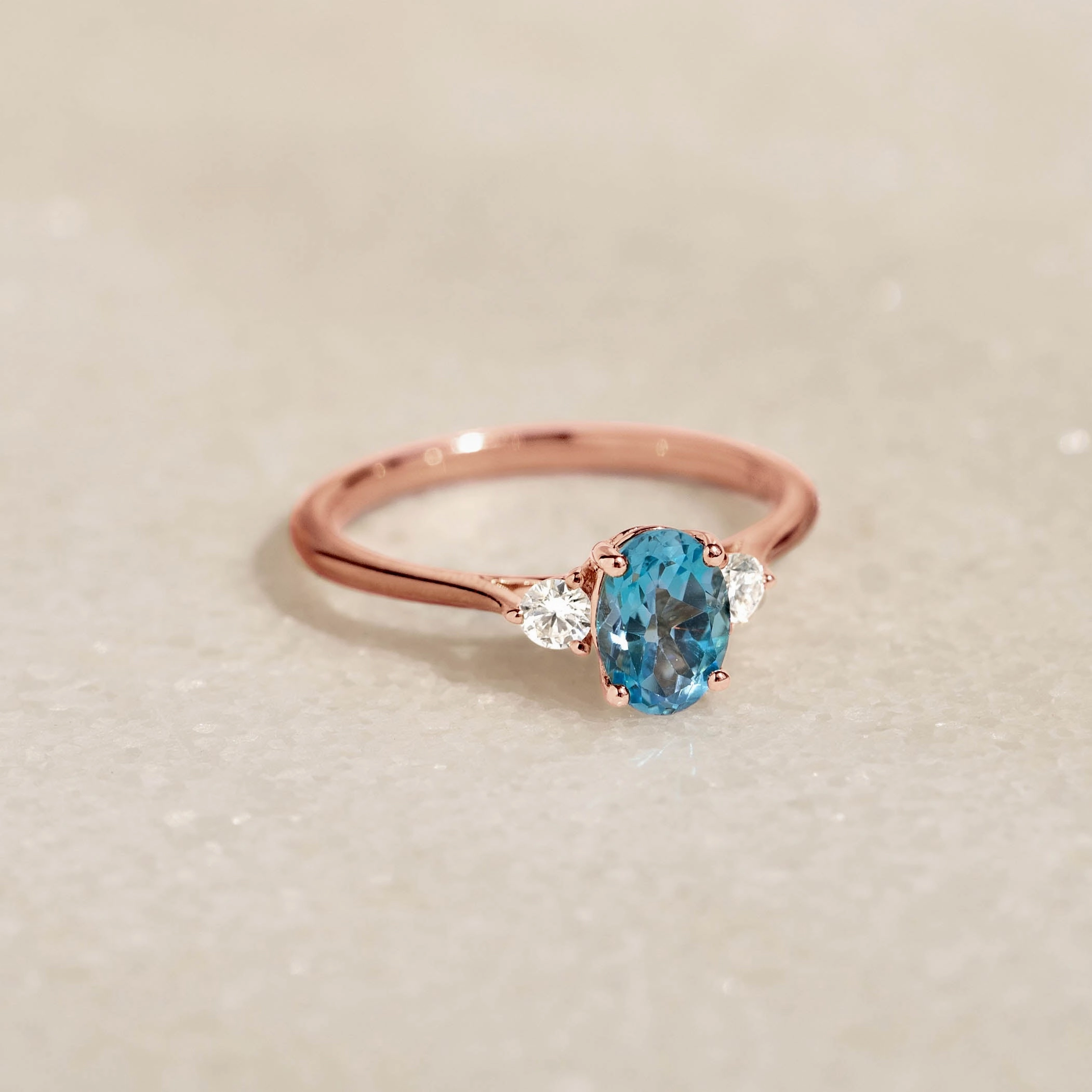 Swiss Blue Topaz and Diamond Ring Rose Gold - Kindra Understated Glimmer