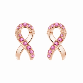 "Faith Over Fear" Ribbon Earrings In Rose Gold With Pav?? Pink Sapphires Elegant Touch Pieces Lustrous Edge