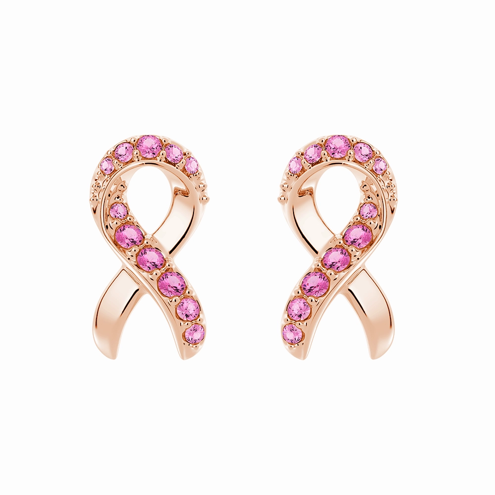 "Faith Over Fear" Ribbon Earrings In Rose Gold With Pav?? Pink Sapphires Elegant Touch Pieces Lustrous Edge