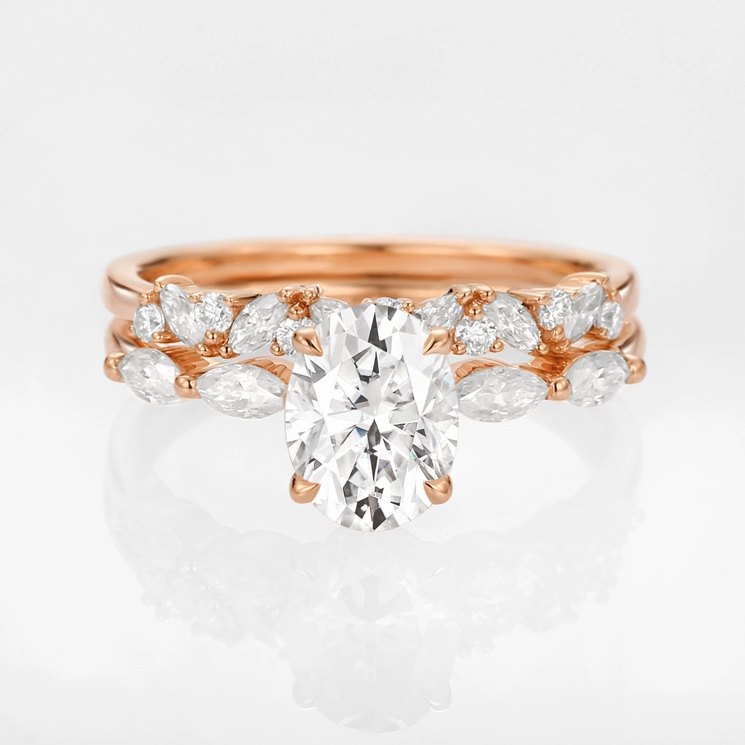 Delicate Glam Oval Moissanite Cluster Marquise Ring Set 2pcs - Isabella