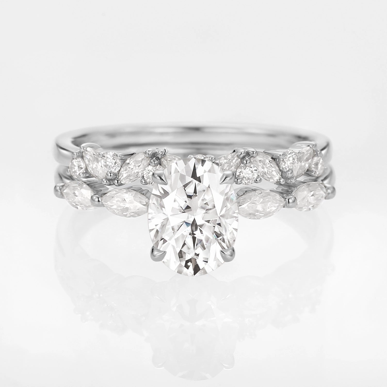 Trendy Edge Oval Moissanite Cluster Marquise Ring Set 2pcs - Isabella