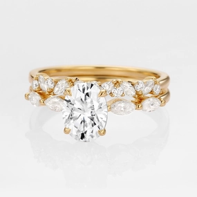 Close Detail Oval Moissanite Cluster Marquise Ring Set 2pcs - Isabella