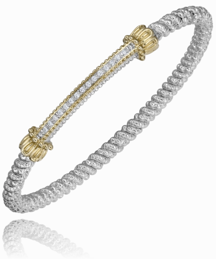 Elegant feature Delicate Finish 14K Yellow Gold and Sterling Silver Diamond Bangle Bracelet