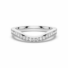 V Curved Moissanite Wedding Band with Pav?? Setting Sparkling Accent