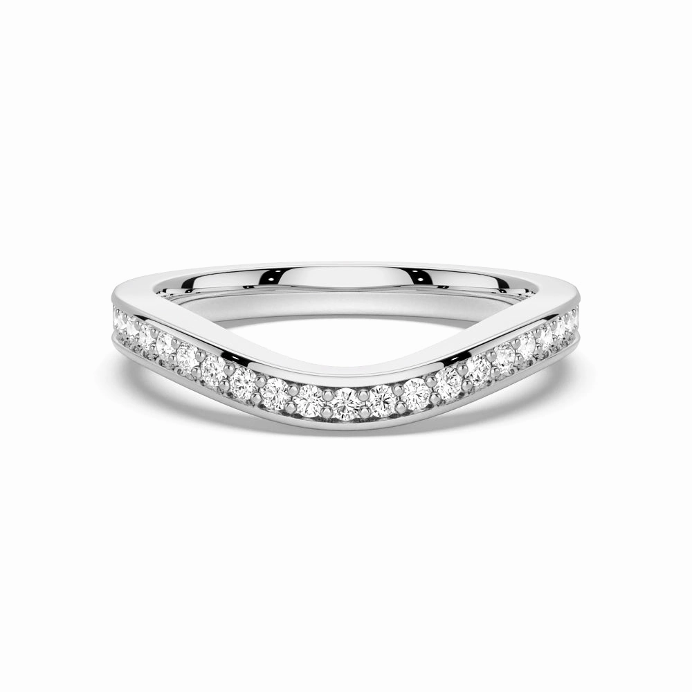 V Curved Moissanite Wedding Band with Pav?? Setting Dainty Spark