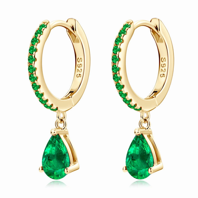 Emerald Tear Drop Hoop Earrings | S925 Shine Appeal