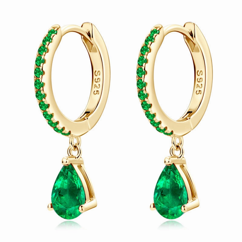Beautiful Feature Luxurious Look Emerald Tear Drop Hoop Earrings | S925