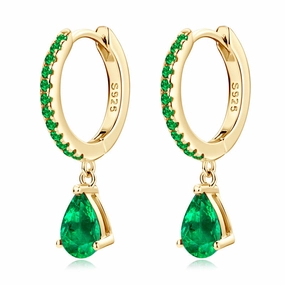 Beautiful Feature Luxurious Look Emerald Tear Drop Hoop Earrings | S925