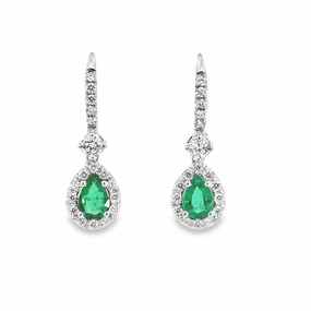 Beautiful Design Chic Ornament 14K White Gold Emerald and Diamond Earrings