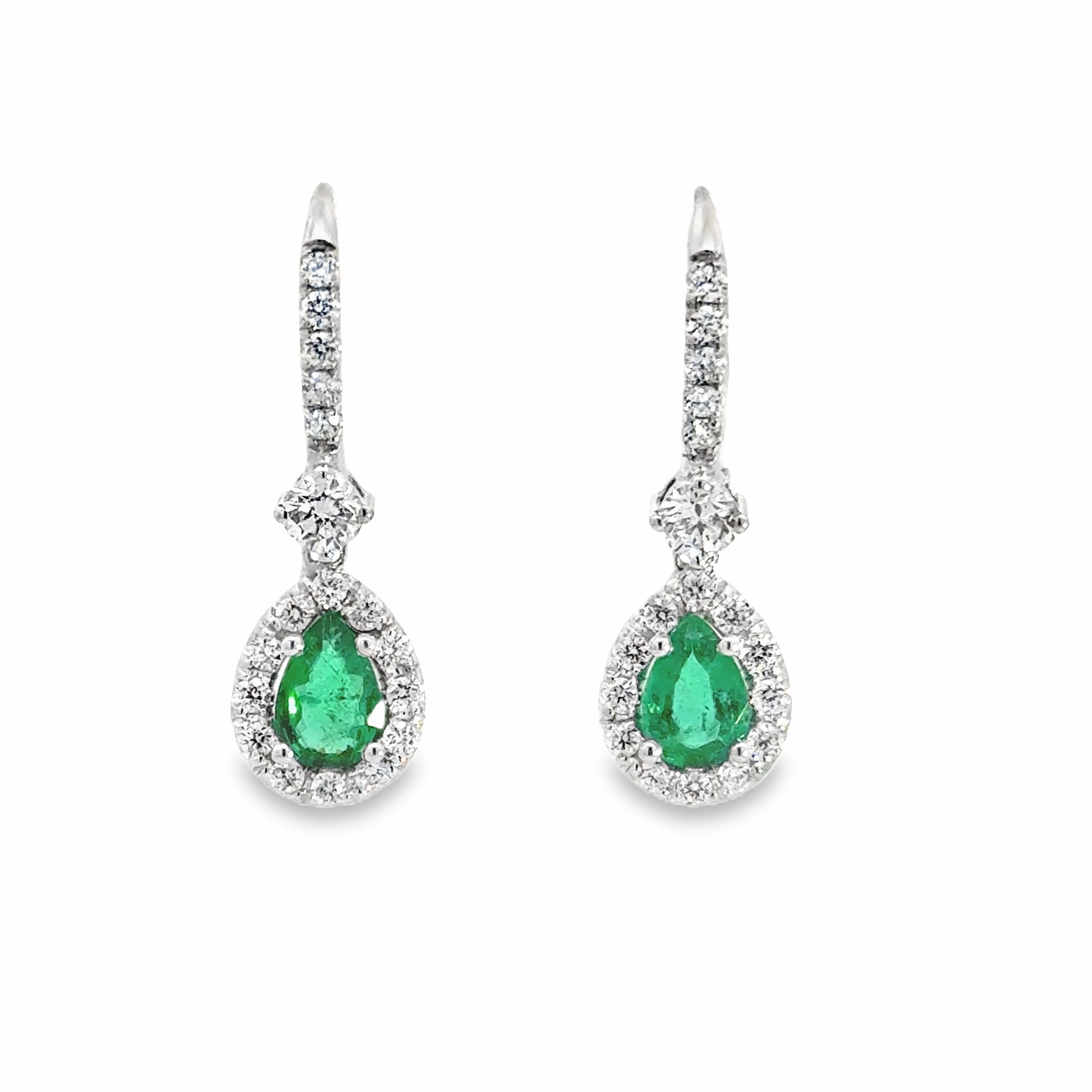 Beautiful Design Chic Ornament 14K White Gold Emerald and Diamond Earrings
