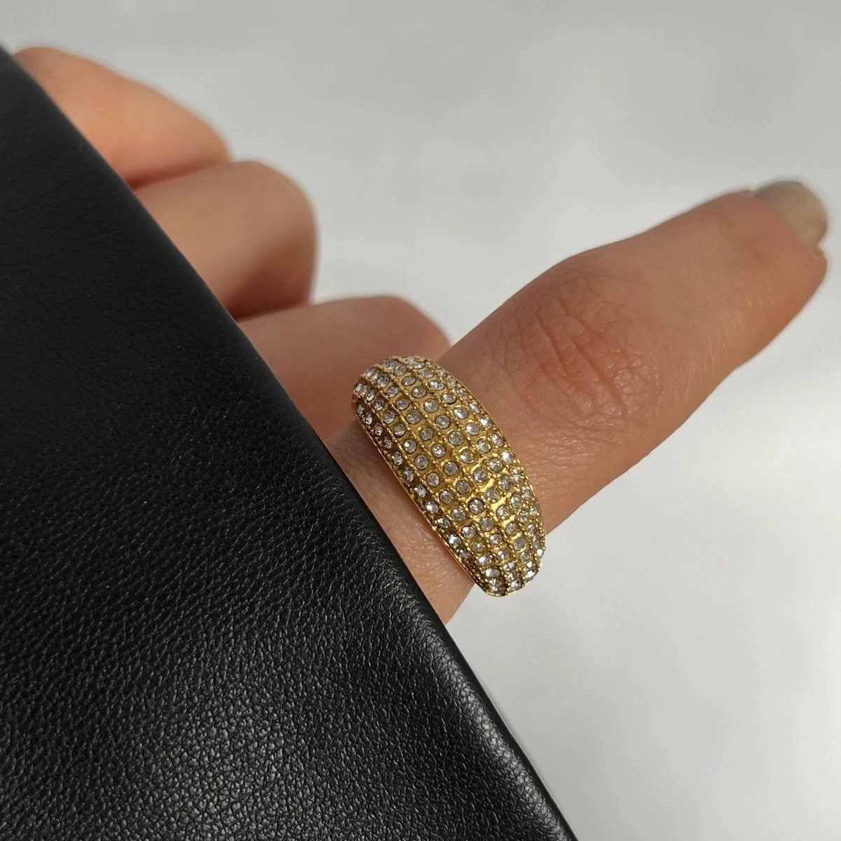 Vasiliki Paved CZ Dome Ring 18K Gold Minimalist Work