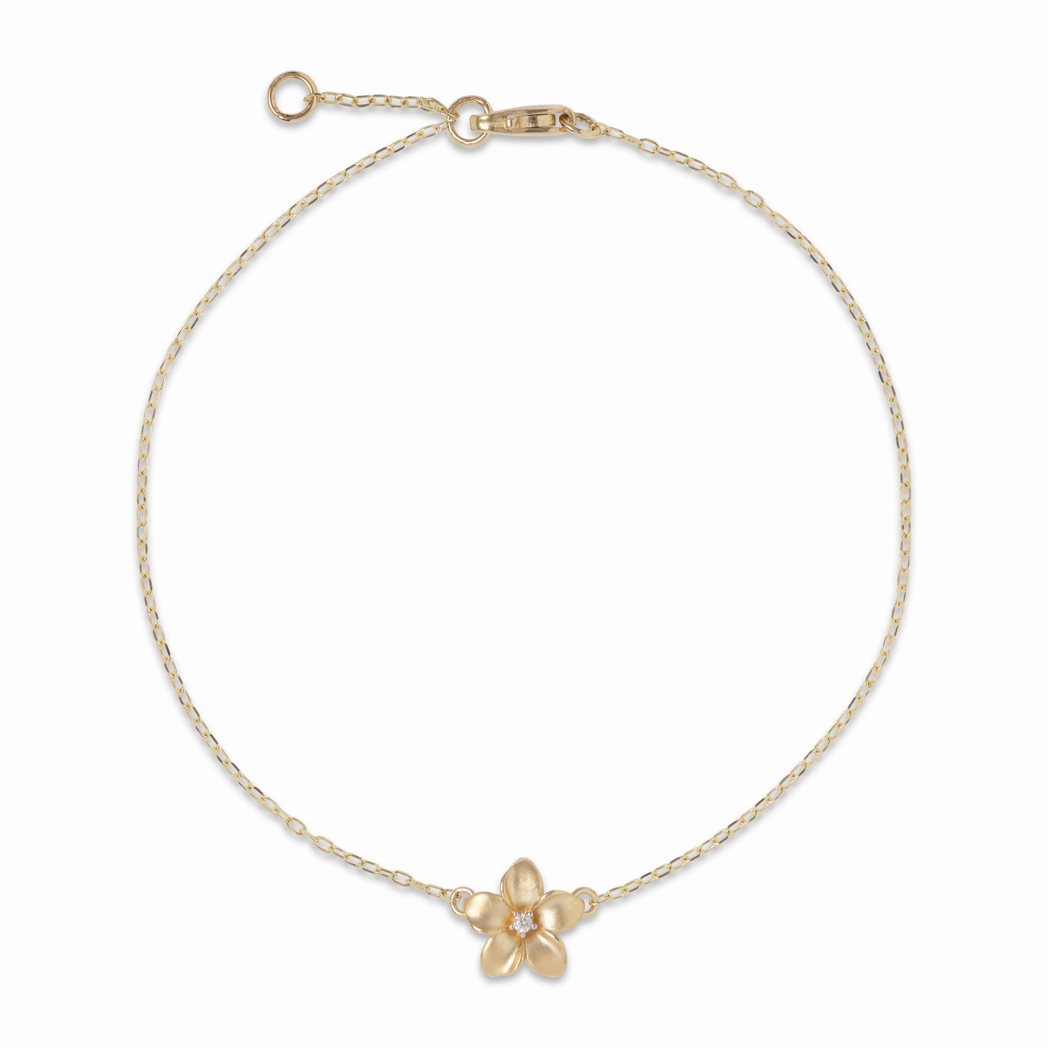Whole Spectrum Adjustable 7-7.5" Plumeria Bracelet in Gold with Diamond - 9mm