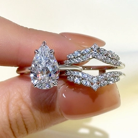 Louily Vintage Pear Cut Insert Wedding Ring Set For Women In Sterling Silver Precious Piece Everyday Luxury