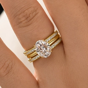 Polished Element Smart Casual Moissanite Solitaire 2.0 Ct Oval Cut Yellow Gold Wedding Ring Set