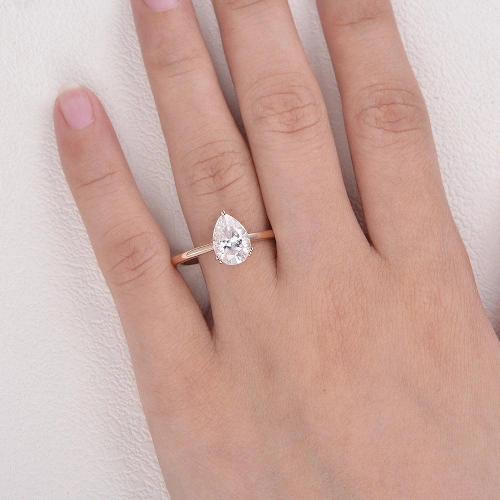 Pear Shaped Moissanite Classic Solitaire Ring Elite Highlight Beauty Fit