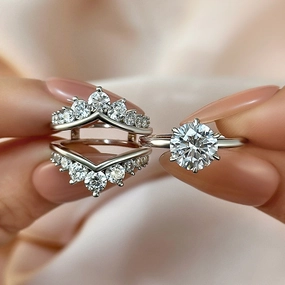 Louily Unique Crown Design Round Cut Insert Wedding Ring Set Vacation Mood Fashion Daily