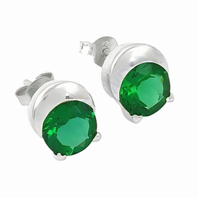 Sparkling Detail Decorative Aesthetic Stunning Green Cubic Zirconia Gemstone Silver Earrings - Shop Now