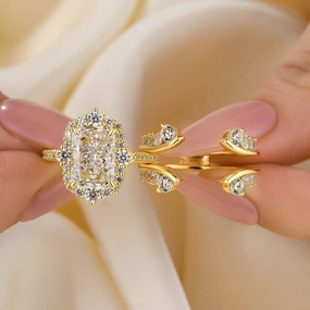 Vintage 3.5Ct Halo Radian Cut Insert Wedding Ring With Engagement Ring Enhancer Luxury Shine Radiant Design