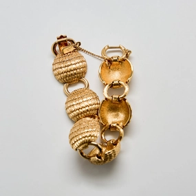 Vintage Monet Domed Link Bracelet with Safety Chain Neutral Mood