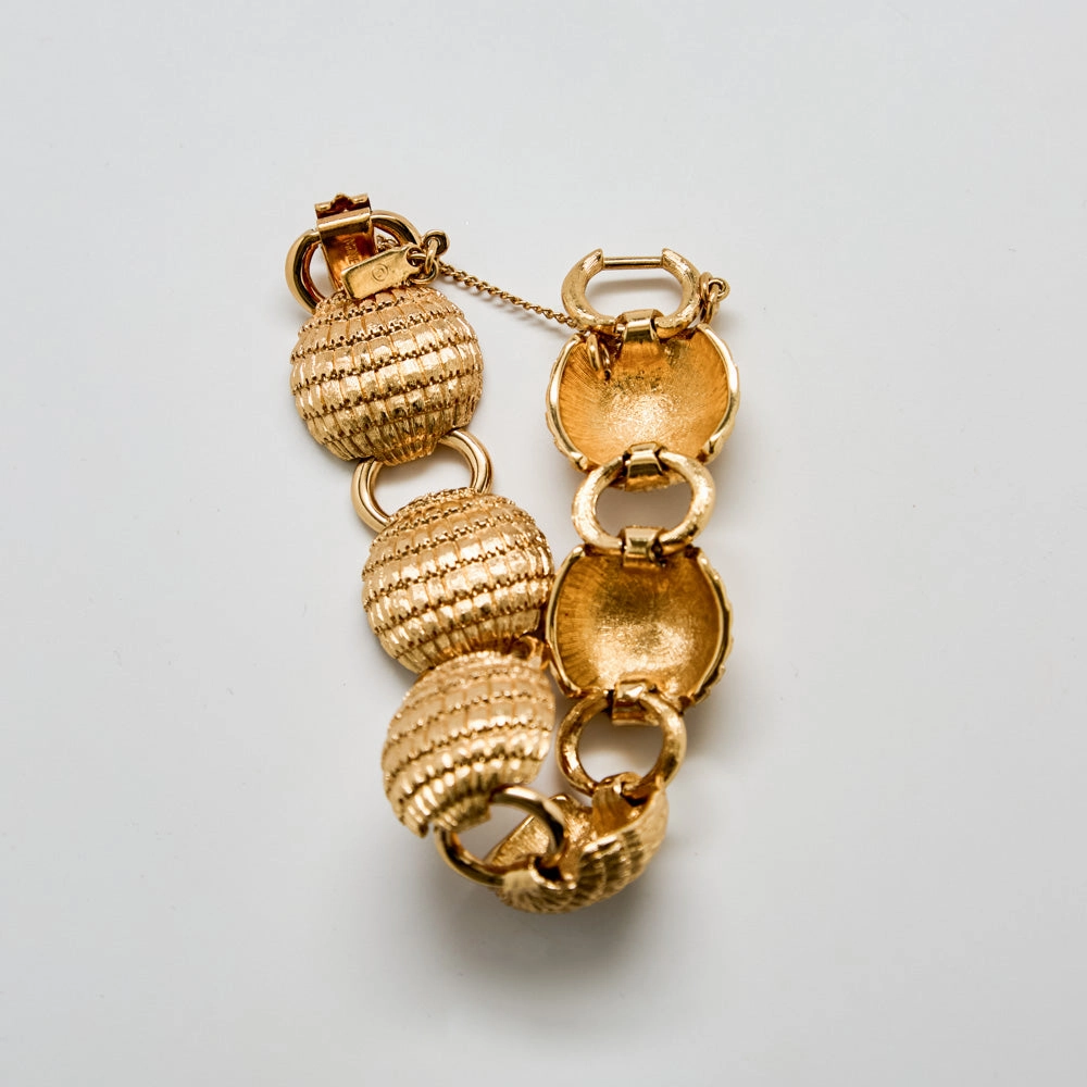 Vintage Monet Domed Link Bracelet with Safety Chain Neutral Mood