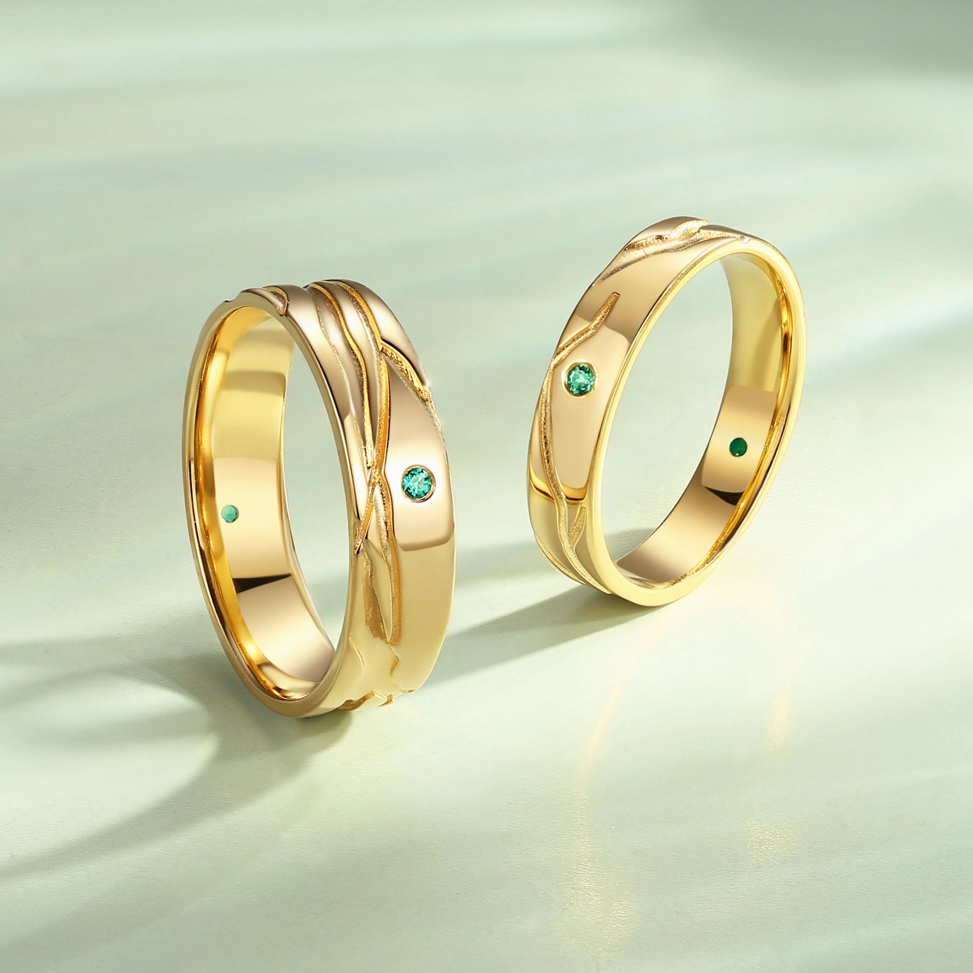 Vintage Round Lab Emerald Couple Ring Set 2pcs - Verve Elegant Details