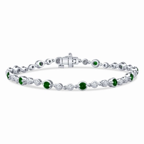 Vintage Style Milgrain Alternating Round Bezel Set Emerald and Diamonds Bracelet Practical Use