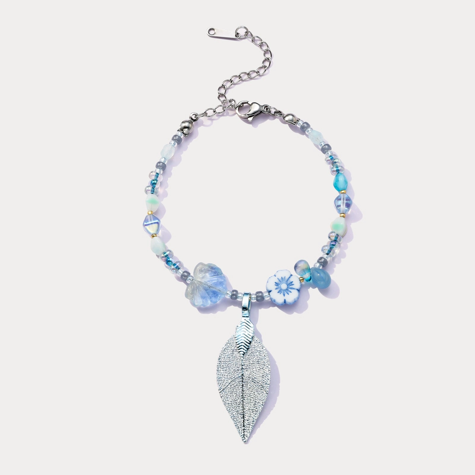 Blue Leaf Bead Bracelet Effortless Piece