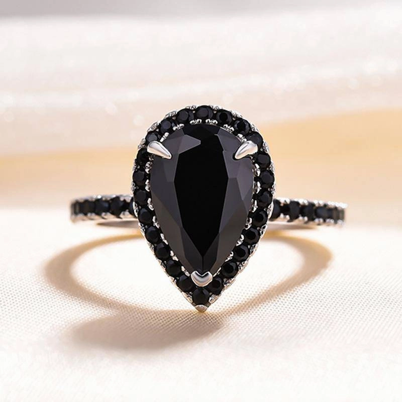 Louily Unique Pear Cut Halo Black Diamond Engagement Ring In Sterling Silver Handcrafted Accessories